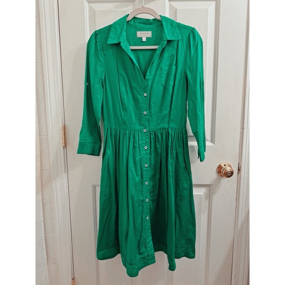 Anthropologie Moulinette Soeurs Button Up Shirt Dress in Kelly Green - Picture 2 of 7
